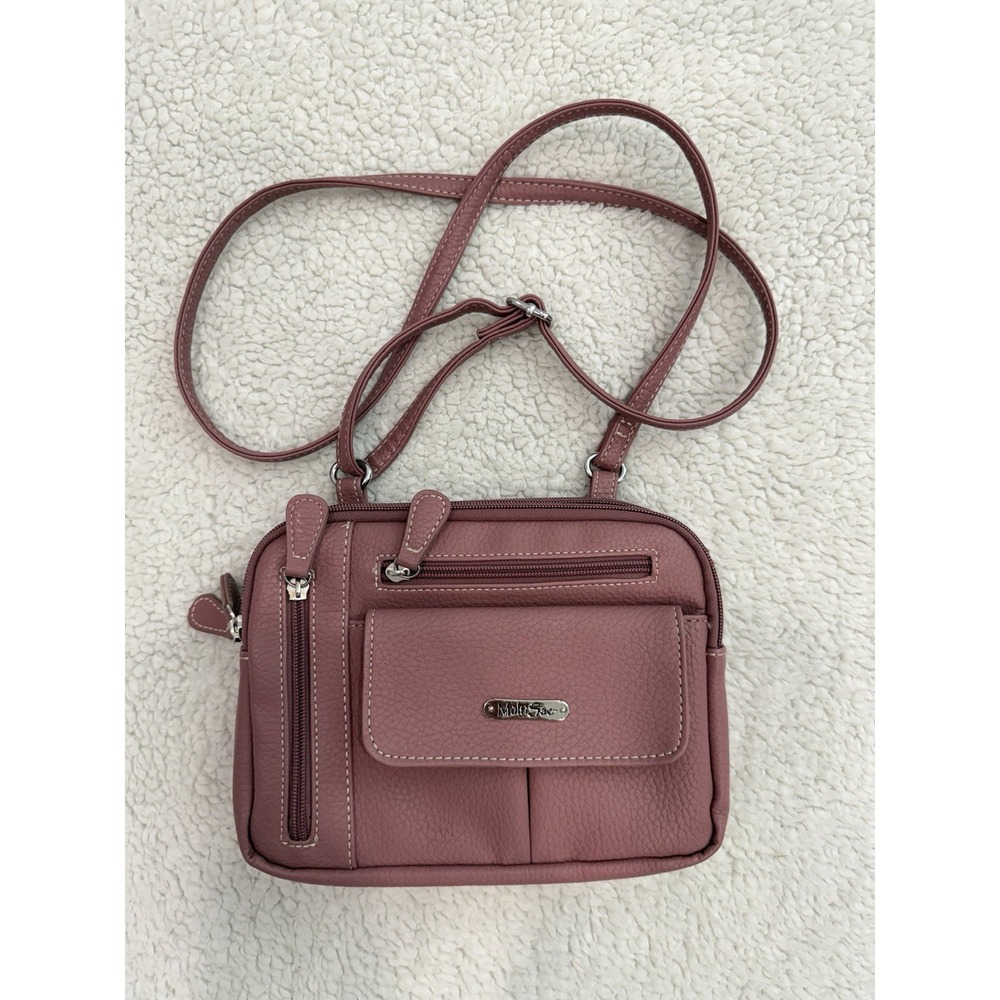 MultiSac Crossbody Bag Mauve Pink Faux Leather Multi Pocket Shoulder Purse - Picture 4 of 12